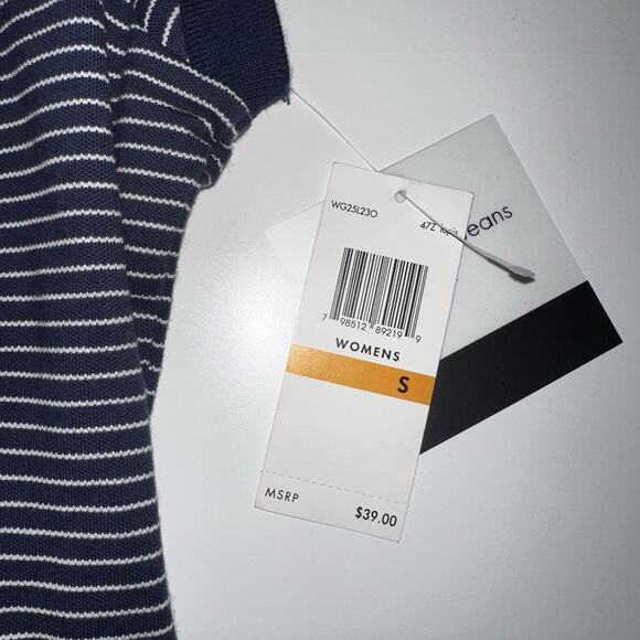 Calvin Klein Jeans Women’s Striped Polo Shirt Navy White Short Sleeve Size Small - Picture 6 of 8